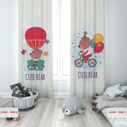 پرده پانچی اتاق کودک برند مینوریا کیدز طرح خرس کد p-222