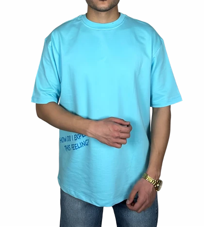 تیشرت آستین کوتاه مردانه آبی با چاپ نوشته آبی