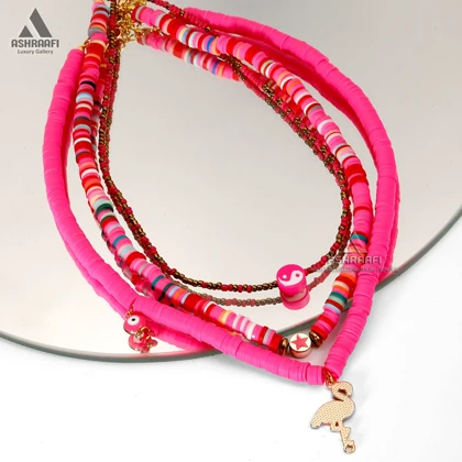 گردنبند فیمو صورتی Bead Necklace Pink2