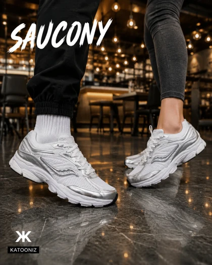 کفش کتانی مردانه و زنانه سفید طوسی Saucony pro grid omni 9 مدل 8634