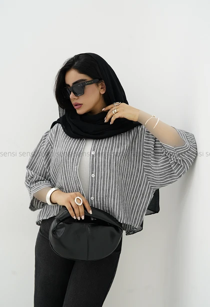 شومیز اپلیکه باکسی راه راه کد1006216
