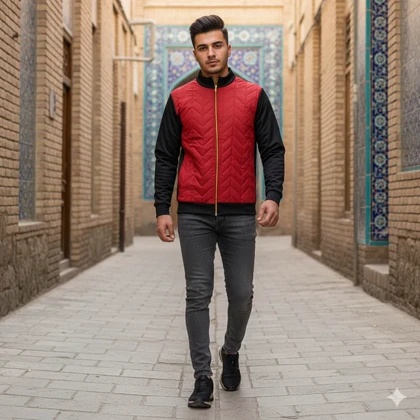 پکیج کاپشن مردانه قرمز مدل Homan + کفش مردانه مشکی CK مدل Behdad