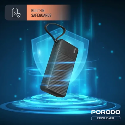 پاور بانک 20000 پورودو Porodo مدل PDPBJ34BK با کابل های داخلی