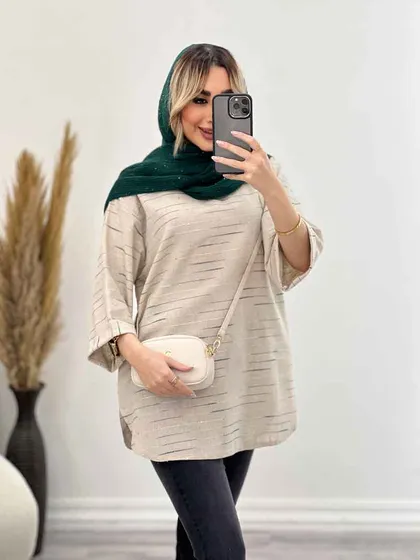 مانتو لینن نچرال یقه چاک