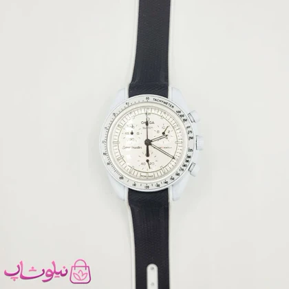 ساعت امگا سواچ moonswatch با بند رابر زنانه مردانه رنگ سفید مشکی کیفیت مستر کد 3750