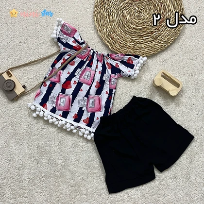 شومیز شلوارک نخی دخترانه 1 تا 3 سال
