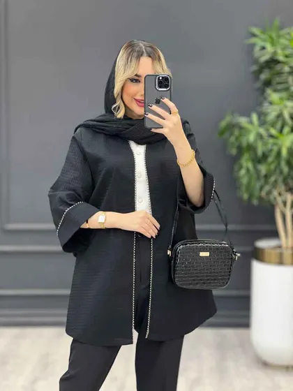 مانتو جلو باز مروارید دوزی