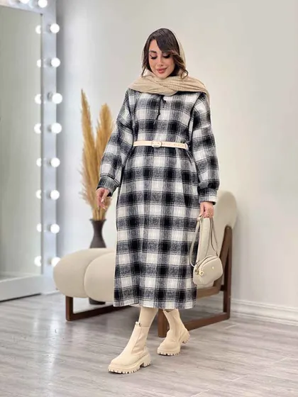 پیراهن بلند چهارخونه کلاهدار
