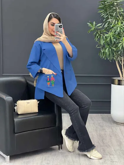 مانتو داکرون جیب گلدوزی بغل چاک