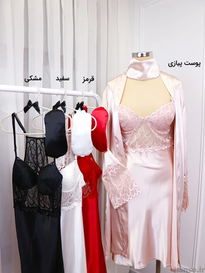 لباس خواب ساتن زنانه سه تکه اما EMA کد 3505
