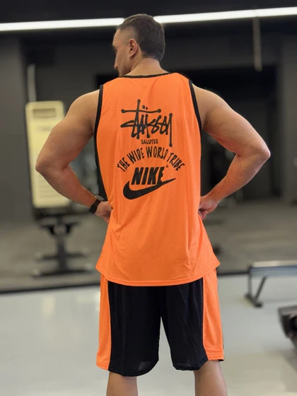 ست بسکتبالی نایک استاسی (Nike Air x Stussy) پارچه فلامنت آجری (8 رنگ)