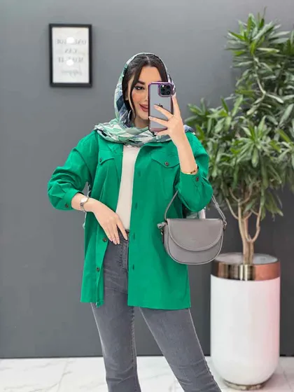 مانتو شومیزی جلودکمه جیب نما