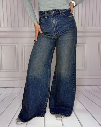 خرید شلوار جین فلر بگ آبی تیره تینت زنانه Women's Dark Tint Blue Flare Jeans کد 70901
