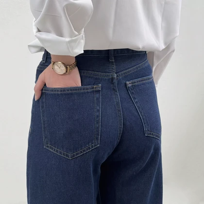 شلوار جین نیم بگ آبی تیره