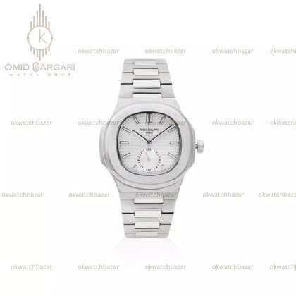 ساعت مچی پتک فیلیپ ناتیلوس زیرثانیه بند سیلور صفحه سفید Patek Philippe Nautilus