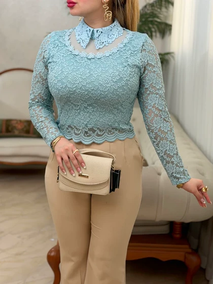 شومیز دانتل یقه دار 3717