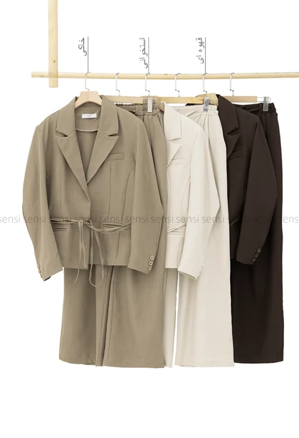 ست کت شلوار کرپ کمر بندی کد1005279