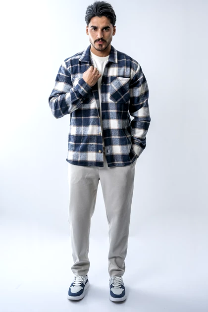 پیراهن آستین بلند پشمی جیب‌دار مردانه
