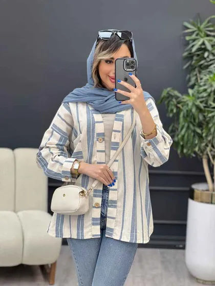 شومیز تک جیب راه راه پایین هلال