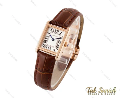 ساعت کارتیه تانک زنانه بند چرم رزگلد Cartier-3522-S-L
