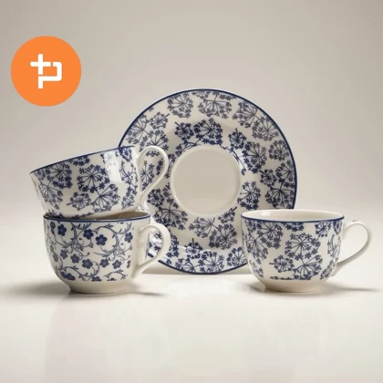 سرویس چای و قهوه خوری 6 تایی گل آبی دنی هوم