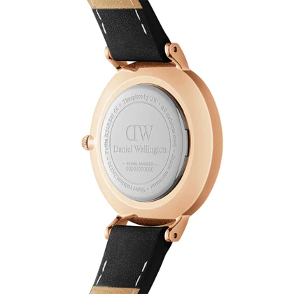 ساعت DW زنانه بند چرم رزگلد مشکی صفحه سفید ایندکس یونانی DW-5507-L