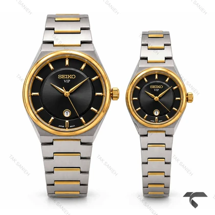 ساعت ست سیکو VIP رفرنس 31666 دورنگ طلایی صفحه مشکی Seiko-11522-S