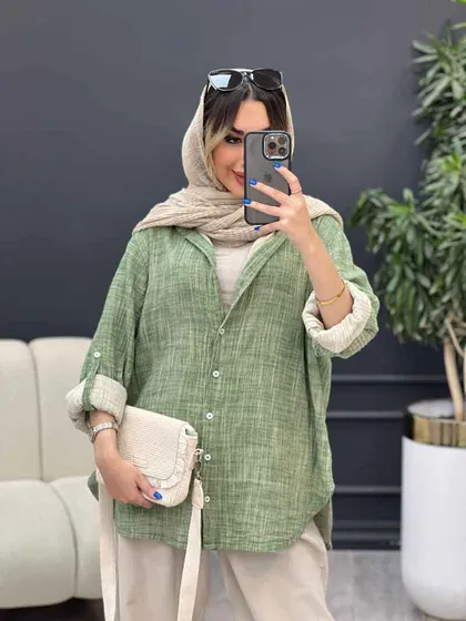 مانتو لینن آبرنگی آستین پاگن