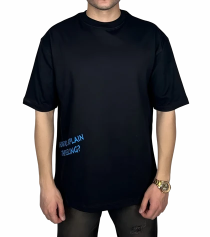 تیشرت آستین کوتاه مردانه مشکی با چاپ نوشته آبی