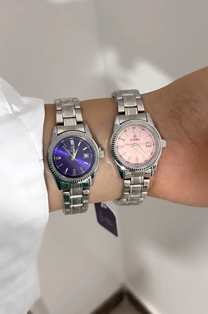 ساعت استیل صفحه گرد دخترانه فلورا 814
