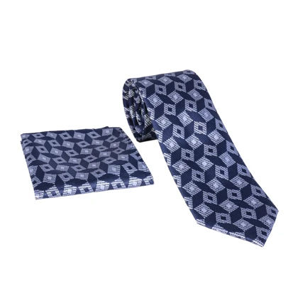 ست کراوات و دستمال جیب سورمه‌ای طرح دار 98135