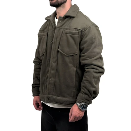 پیراهن مردانه کتی مخمل سبز مدل دو جیب