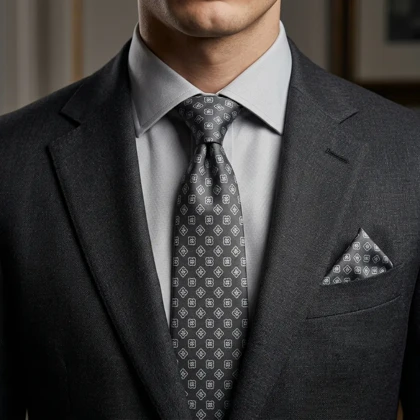کراوات و پوشت دستدوز طرح مربع اسلیمی برند Massimo Dutti