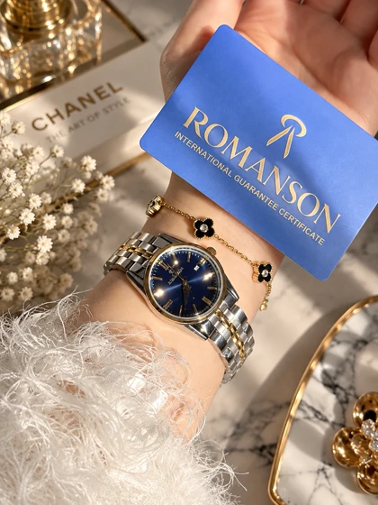 ساعت زنانه صفحه سرمه ای برند ROMANSON موتورژاپنی با کارت گارانتی 12ماهه