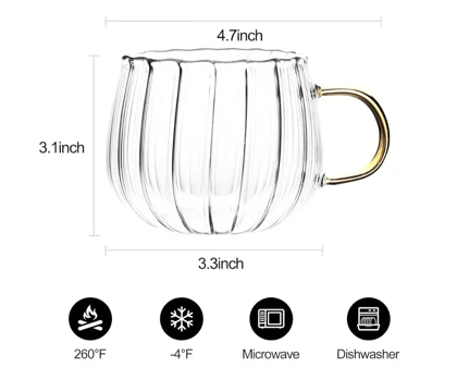 ماگ پیرکس طرح کدو (شیاردار) دسته عسلی /pa51