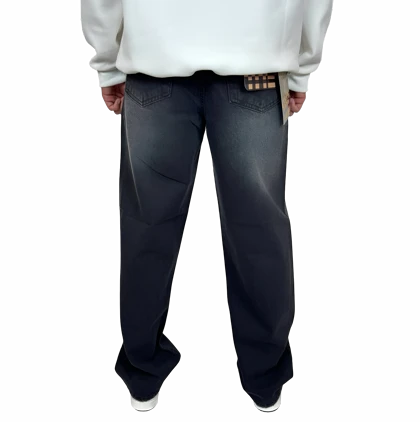 شلوار جین مردانه نیم بگ - مدل خراش‌دار (Scratch) تیره - رنگ مشکی/دودی