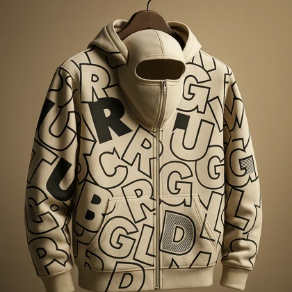 هودی نینجایی سفید طرحدار پارچه دورس گرم بالا