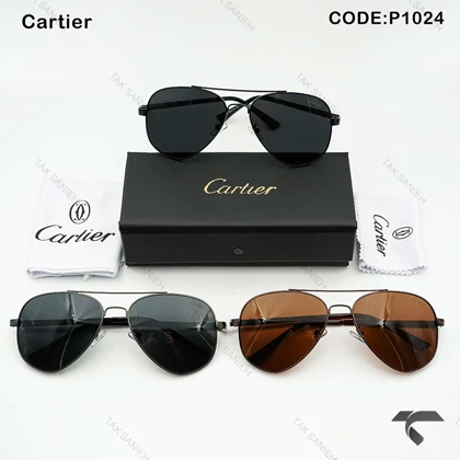 عینک دودی خلبانی کارتیه مردانه P1024-3 نوک مدادی Cartier-9979-G