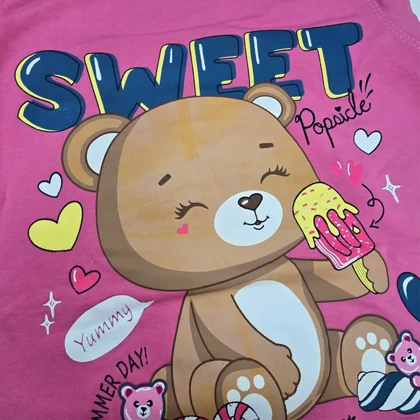 (لکدار)بلوز شلوار مدل خرسی 5تا7سال