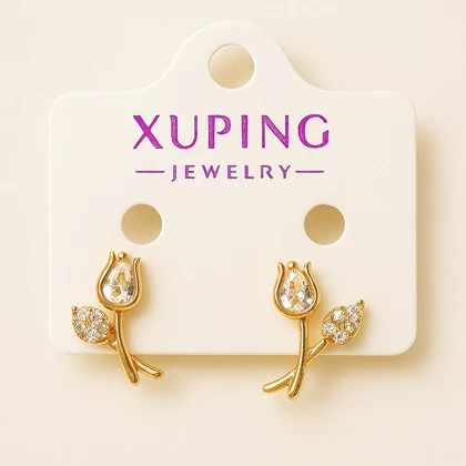 گوشواره ژوپینگ طرح گل لاله طلایی نگین‌دار – مدل ظریف و شیک