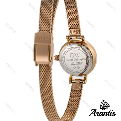 ساعت دنیل ولینگتون زنانه مینی گرد حصیری رزگلد صفحه سفید w-5566