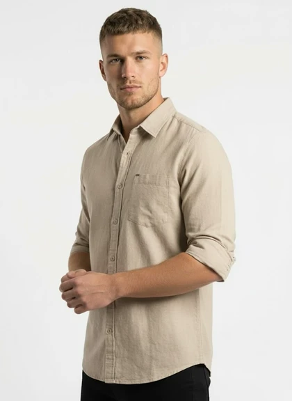 پیراهن مردانه کرم آستین بلند نخ پنبه 513