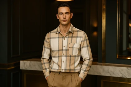 پیراهن پشمی چهارخونه با پارچه برس‌خورده و ترکیب رنگ خاص – کد 891