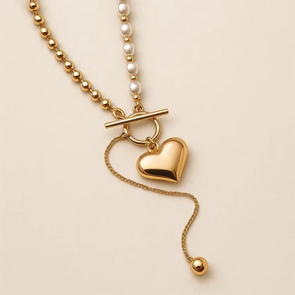 گردنبند طلایی زنانه مرواریدی با آویز قلب برند Xuping