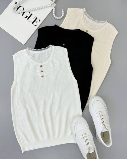 تاپ بافت سه رنگ یقه چین کد 4227