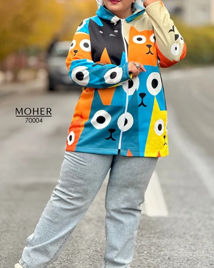 هودی کرک‌دار زنانه سایز بزرگ طرح گربه