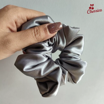 کش اسکرانچی ساتن سایز بزرگ نقره ای کد 3