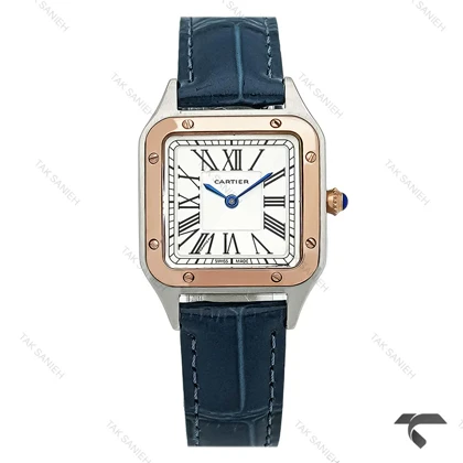 ساعت کارتیه دومونت زنانه دورنگ رزگلد بند سرمه ای اسمال Cartier-10613-L