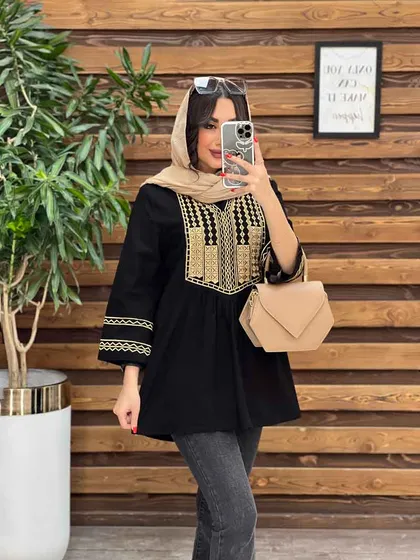 مانتو جلو بسته گلدوزی
