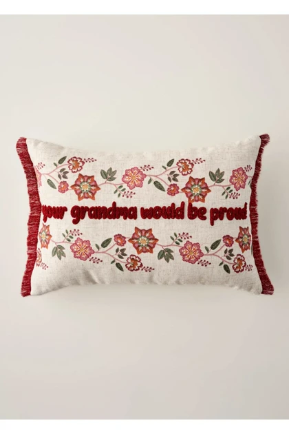 روکش کوسن تزئینی Bella Maison مدل Grandma پلی‌استر - شیری
